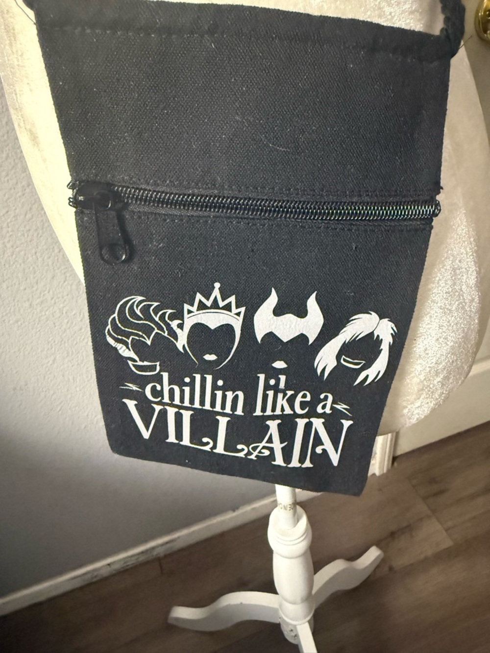 Chillin Like a Villain Black Graphic Crossbody whimsigoth bag passport-phone